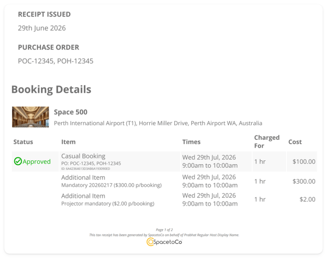 &nbsp; Purchase Order Numbers appear in invoicing at the top of invoices and under booking details